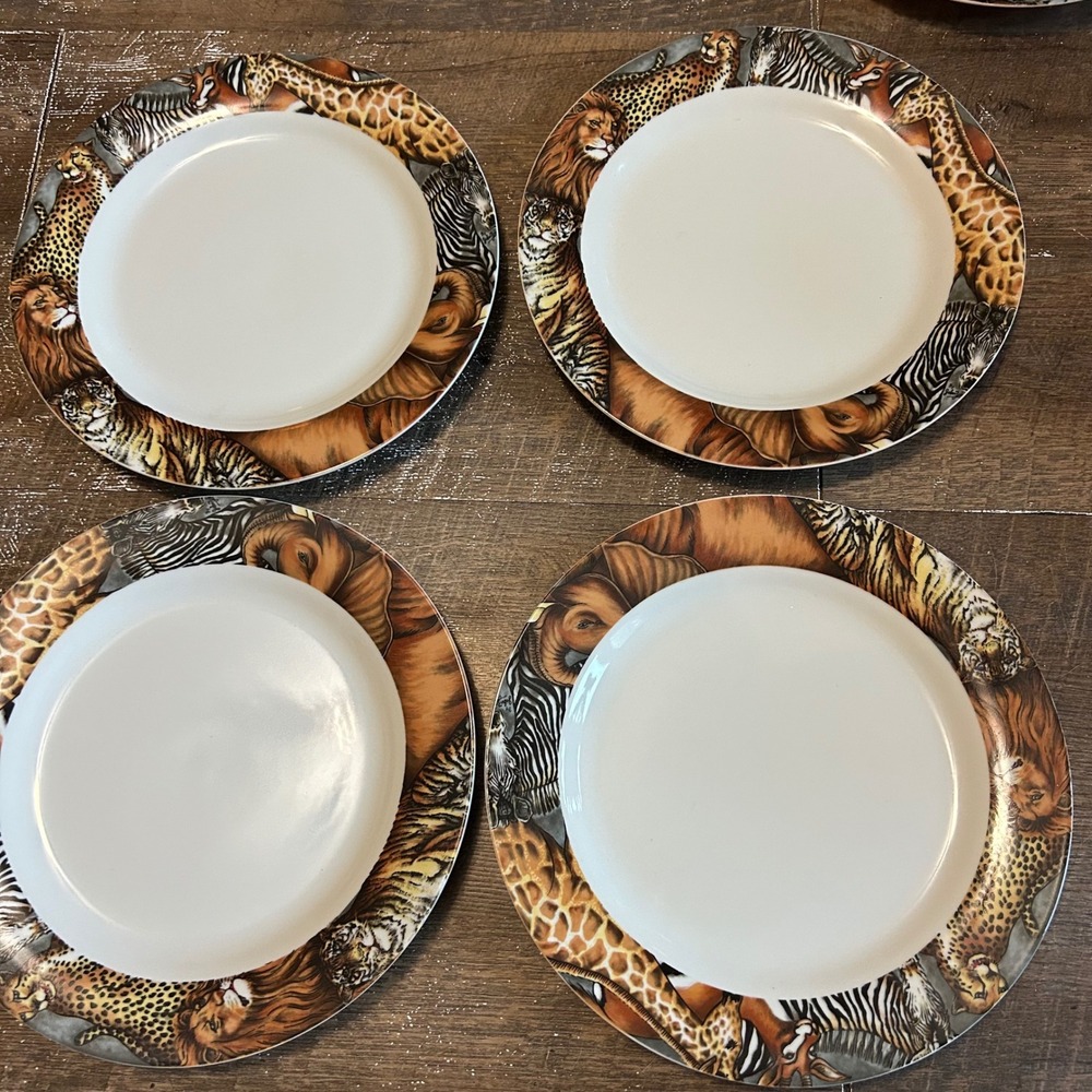 Sakura La Menagerie Safari Animal Porcelain Dinner Plates Set of 4 John Zak 1996